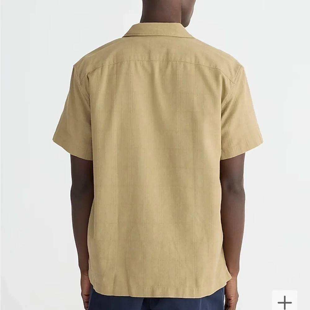 J crew coastal khaki Short-sleeve textured cotton camp-collar shirt